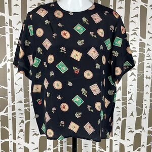 Vintage 90s Silk Short Sleeve Blouse S